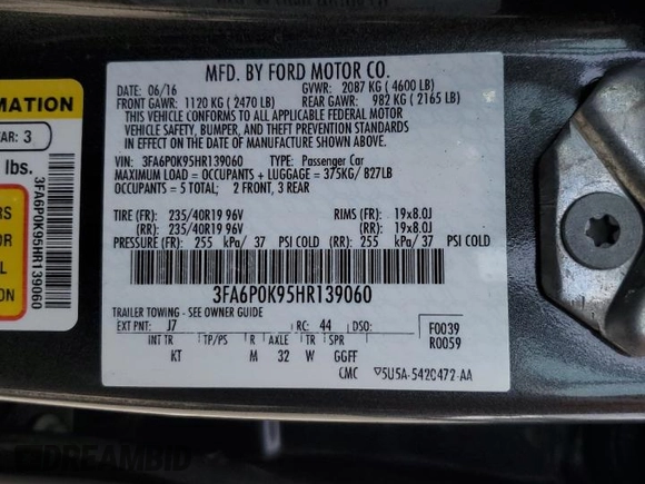 2017 Ford Fusion Titanium z VIN 3FA6P0K95HR139060, wystawiony jako Copart lot #62200755 z przebiegiem 106 133 mil mil oraz Szkoda całkowita • Salvage title. Historia ofert i sprzedaży dostępna na DreamBid. Obrazek 12.