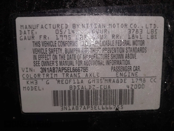 2014 Nissan Sentra S with VIN 3N1AB7AP5EL666755, listed as a IAAI auction lot 41366119 with 131,922 mi miles and . Bid and sale history available at DreamBid. Image 9.