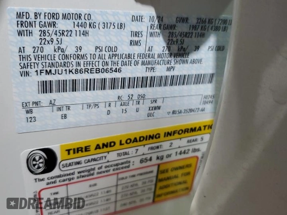2024 Ford Expedition Limited with VIN 1FMJU1K86REB06546, listed as a Copart auction lot 44930205 with 2,901 mi miles and Salvage title. Bid and sale history available at DreamBid. Image 15.