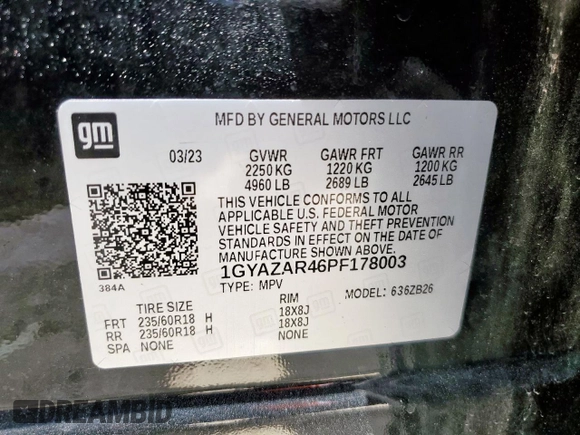 2023 Cadillac XT4 FWD Luxury with VIN 1GYAZAR46PF178003, listed as a Copart auction lot 59121545 with 42,000 mi miles and Salvage title. Bid and sale history available at DreamBid. Image 12.