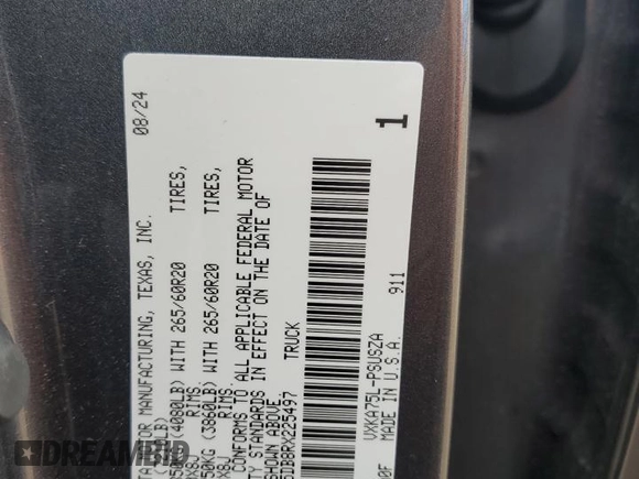 2024 Toyota Tundra SR5 with VIN 5TFLA5DB8RX225497, listed as a Copart auction lot 54444545 with 6,092 mi miles and Salvage title. Bid and sale history available at DreamBid. Image 12.