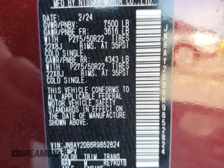 2024 Nissan Armada Platinum with VIN JN8AY2DB6R9852824, listed as a Copart auction lot 42947255 with 6,765 mi miles and Salvage Title. Bid and sale history available at carsss.com. Image 16.