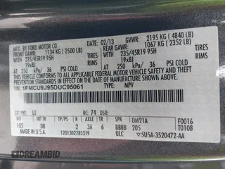 2013 Ford Escape Titanium with VIN 1FMCU9J95DUC95061, listed as a IAAI auction lot 42293047 with 124,641 mi miles and . Bid and sale history available at DreamBid. Image 9.