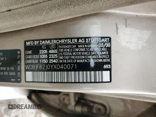 2000 Mercedes-Benz E-Class with VIN WDBJF82J0YX040071, listed as a Copart auction lot 50001165 with 145,638 mi miles and Salvage Title. Bid and sale history available at carsss.com. Image 12.