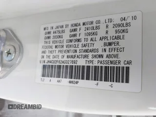 2010 Acura TSX z VIN JH4CU2F62AC027692, wystawiony jako IAAI lot #42223715 z przebiegiem 154 948 mil mil oraz . Historia ofert i sprzedaży dostępna na DreamBid. Obrazek 9.