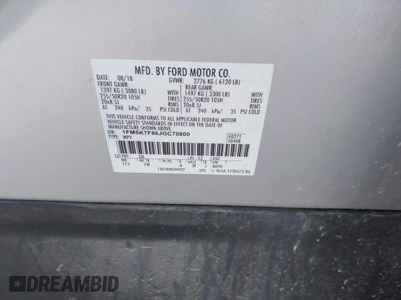 2018 Ford Explorer Limited с VIN 1FM5K7F86JGC70800, выставлен на аукционе IAAI как лот 42357964 с пробегом 129 654 миль миль и . История ставок и продаж доступна на DreamBid. Изображение 9.