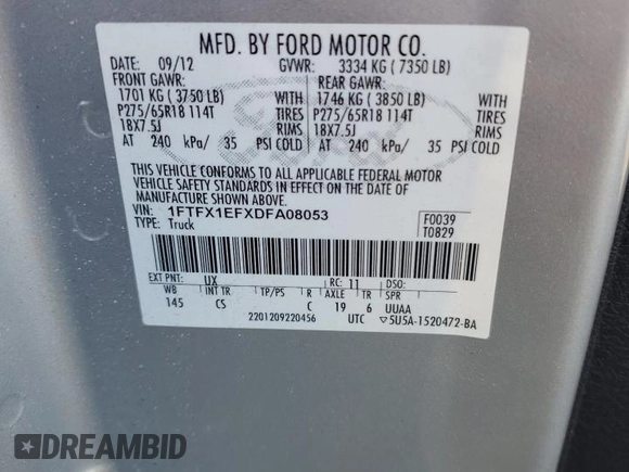 2013 Ford F-150 XL with VIN 1FTFX1EFXDFA08053, listed as a Copart auction lot 49723915 with 297,788 mi miles and Clean Title. Bid and sale history available at carsss.com. Image 12.