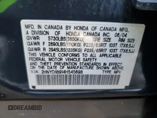 2004 Acura MDX Touring Pkg RES w/Nav with VIN 2HNYD18914H545698, listed as a Copart auction lot 45726895 with 0 mi miles and Salvage Title. Bid and sale history available at carsss.com. Image 16.