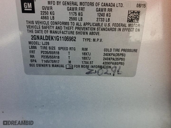 2016 Chevrolet Equinox LTZ with VIN 2GNALDEK1G1106962, listed as a Copart auction lot 47763915 with 113,779 mi miles and Non Repairable. Bid and sale history available at carsss.com. Image 14.