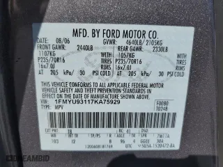2007 Ford Escape XLT with VIN 1FMYU93117KA75929, listed as a Copart auction lot 48467515 with 156,386 mi miles and Salvage Title. Bid and sale history available at carsss.com. Image 15.