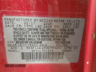 2017 Nissan Sentra SV with VIN 3N1AB7AP1HL693648, listed as a Copart auction lot 62637355 with 156,252 mi miles and Salvage title. Bid and sale history available at DreamBid. Image 12.