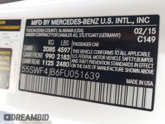 2015 Mercedes-Benz C 300 z VIN 55SWF4JB6FU051639, wystawiony jako IAAI lot #42187934 z przebiegiem 125 256 mil mil oraz . Historia ofert i sprzedaży dostępna na DreamBid. Obrazek 9.
