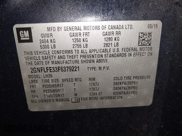 2015 Chevrolet Equinox LT with VIN 2GNFLFE33F6379221, listed as a IAAI auction lot 42077332 with 148,806 mi miles and . Bid and sale history available at DreamBid. Image 9.