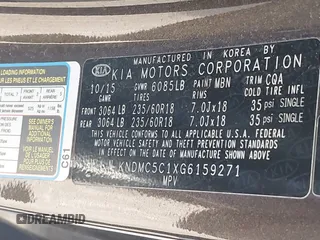 2016 Kia Sedona EX with VIN KNDMC5C1XG6159271, listed as a IAAI auction lot 41409277 with 95,696 mi miles. Bid and sale history available at carsss.com. Image 9.
