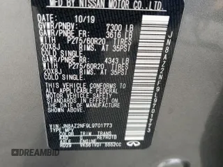 2020 Infiniti QX80 Luxe z VIN JN8AZ2NF9L9701773, wystawiony jako Copart lot #53162755 z przebiegiem 80 188 mil mil oraz Szkoda całkowita • Salvage title. Historia ofert i sprzedaży dostępna na DreamBid. Obrazek 13.