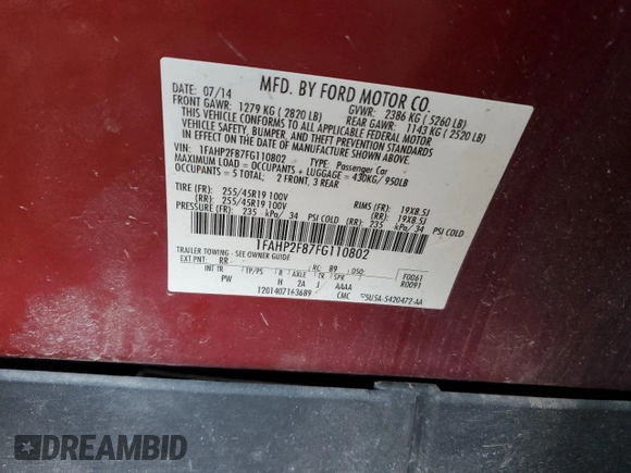 2015 Ford Taurus Limited с VIN 1FAHP2F87FG110802, выставлен на аукционе Copart как лот 85697504 с пробегом 114 053 миль миль и Списание • Salvage title. История ставок и продаж доступна на DreamBid. Изображение 12.