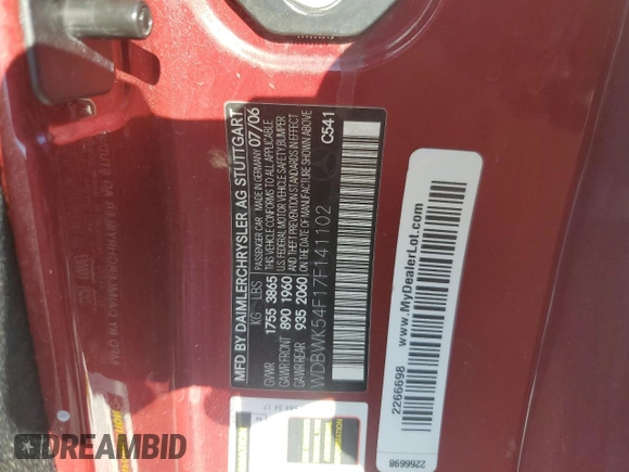 2007 Mercedes-Benz SLK-Class 3.0L with VIN WDBWK54F17F141102, listed as a Copart auction lot 46581855 with 0 mi miles and Salvage Title. Bid and sale history available at carsss.com. Image 12.