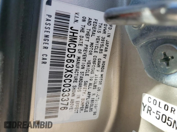 1995 Honda Accord LX with VIN JHMCD563XSC033376, listed as a Copart auction lot 73887924 with 129,069 mi miles and Salvage Title. Bid and sale history available at carsss.com. Image 12.