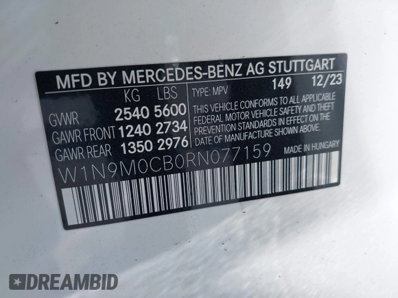 2024 Mercedes-Benz EQB 250+ z VIN W1N9M0CB0RN077159, wystawiony jako IAAI lot #41561661 z przebiegiem 2048 mil mil oraz . Historia ofert i sprzedaży dostępna na DreamBid. Obrazek 9.