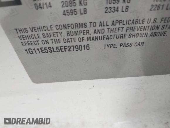 2014 Chevrolet Malibu LT with VIN 1G11E5SL5EF279016, listed as a IAAI auction lot 41910984 with 203,055 mi miles and . Bid and sale history available at DreamBid. Image 9.
