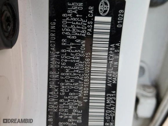 2014 Toyota Avalon Hybrid Limited with VIN 4T1BD1EB5EU025615, listed as a Copart auction lot 43338245 with NaN miles and Salvage Title. Bid and sale history available at carsss.com. Image 12.