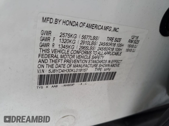 2019 Acura MDX with VIN 5J8YD4H30KL018157, listed as a Copart auction lot 88299435 with 46,726 mi miles and Salvage Title. Bid and sale history available at carsss.com. Image 12.