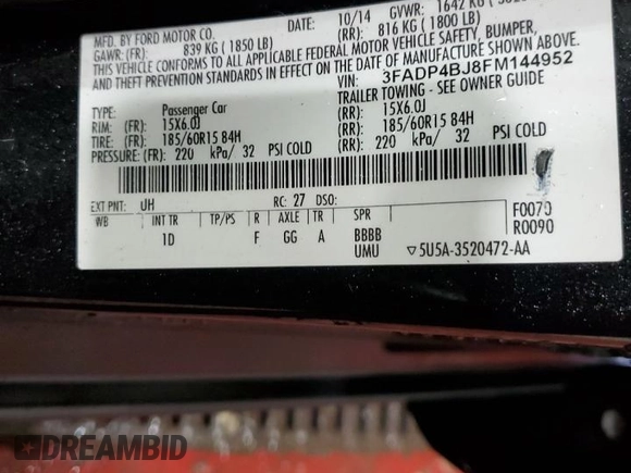 2015 Ford Fiesta SE with VIN 3FADP4BJ8FM144952, listed as a Copart auction lot 83446624 with 90,886 mi miles and Non Repairable. Bid and sale history available at carsss.com. Image 12.