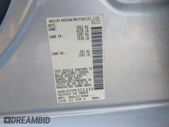 2023 Nissan Altima SR z VIN 1N4BL4CV3PN371333, wystawiony jako IAAI lot #42420194 z przebiegiem 47 460 mil mil oraz . Historia ofert i sprzedaży dostępna na DreamBid. Obrazek 9.