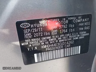 2012 Hyundai Elantra GLS with VIN KMHDH4AE3CU314262, listed as a IAAI auction lot 41973510 with 175,597 mi miles. Bid and sale history available at carsss.com. Image 9.