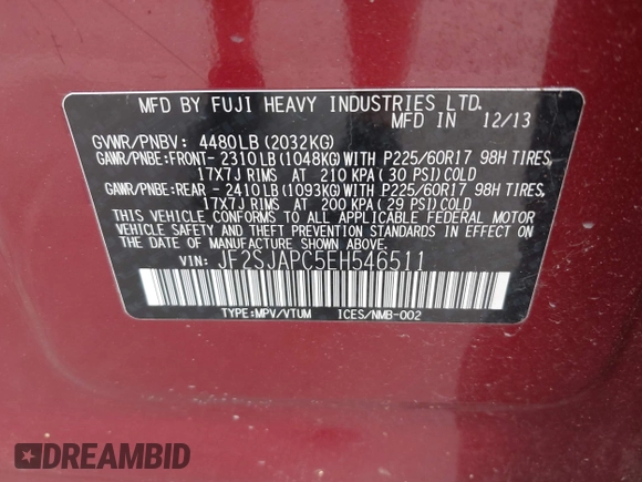 2014 Subaru Forester Touring z VIN JF2SJAPC5EH546511, wystawiony jako IAAI lot #41951564 z przebiegiem 111 726 mil mil oraz . Historia ofert i sprzedaży dostępna na DreamBid. Obrazek 9.