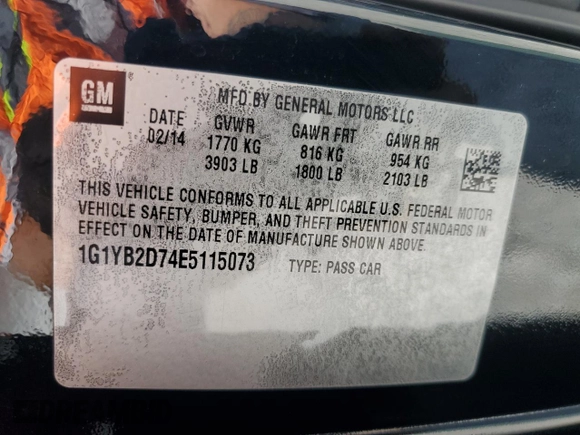2014 Chevrolet Corvette 1LT with VIN 1G1YB2D74E5115073, listed as a Copart auction lot 58377745 with Not provided miles and Clean title. Bid and sale history available at DreamBid. Image 12.