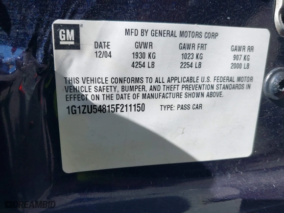 2005 Chevrolet Malibu LT with VIN 1G1ZU54815F211150, listed as a IAAI auction lot 41878918 with 161,132 mi miles. Bid and sale history available at carsss.com. Image 9.