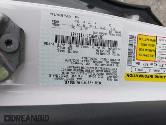 2017 Ford Fusion Titanium with VIN 3FA6P0K96HR115561, listed as a IAAI auction lot 42596030 with 187,865 mi miles and . Bid and sale history available at DreamBid. Image 9.