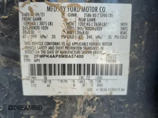 2021 Ford Edge ST z VIN 2FMPK4AP8MBA57400, wystawiony jako Copart lot #50099815 z przebiegiem Nie podano mil oraz Szkoda całkowita • Salvage title. Historia ofert i sprzedaży dostępna na DreamBid. Obrazek 13.