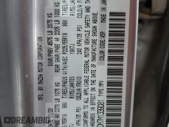 2021 Mazda CX-5 Grand Touring z VIN JM3KFADM7M1339081, wystawiony jako Copart lot #58913585 z przebiegiem Nie podano mil oraz Szkoda całkowita • Salvage title. Historia ofert i sprzedaży dostępna na DreamBid. Obrazek 13.