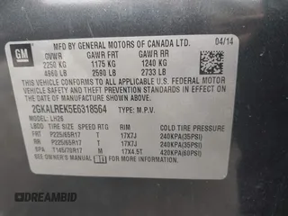 2014 GMC Terrain SLE с VIN 2GKALREK5E6318564, выставлен на аукционе IAAI как лот 42437823 с пробегом 126 741 миль миль и . История ставок и продаж доступна на DreamBid. Изображение 9.