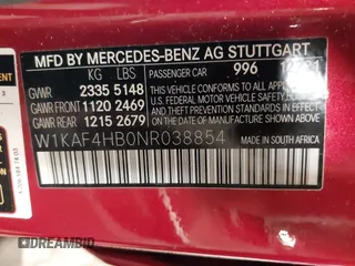 2022 Mercedes-Benz C 300 with VIN W1KAF4HB0NR038854, listed as a IAAI auction lot 37398847 with 12,776 mi miles and . Bid and sale history available at DreamBid. Image 9.