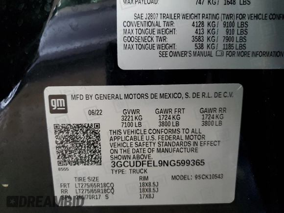 2022 Chevrolet Silverado 1500 LT Trail Boss with VIN 3GCUDFEL9NG599365, listed as a Copart auction lot 82362114 with 13,288 mi miles and Salvage Title. Bid and sale history available at DreamBid. Image 14.