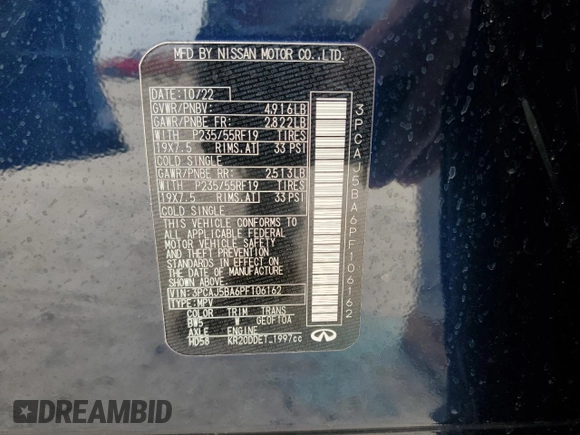 2023 Infiniti QX50 Luxe с VIN 3PCAJ5BA6PF106162, выставлен на аукционе Copart как лот 48497535 с пробегом 23 003 миль миль и Списание • Salvage title. История ставок и продаж доступна на DreamBid. Изображение 13.
