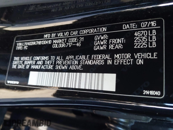 2017 Volvo S60 Inscription with VIN LYV402HK7HB130410, listed as a IAAI auction lot 41751317 with 97,339 mi miles. Bid and sale history available at carsss.com. Image 9.