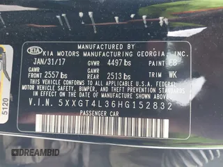 2017 Kia Optima LX z VIN 5XXGT4L36HG152832, wystawiony jako IAAI lot #42445597 z przebiegiem 183 875 mil mil oraz . Historia ofert i sprzedaży dostępna na DreamBid. Obrazek 9.
