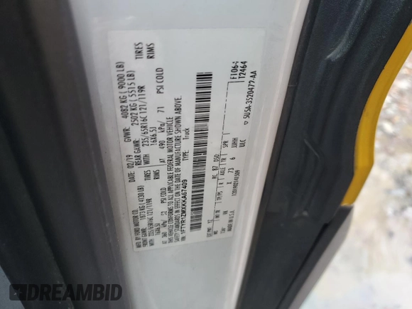 2019 Ford Transit с VIN 1FTYR1ZMXKKA67409, выставлен на аукционе Copart как лот 85760144 с пробегом 121 909 миль миль и Списание • Salvage title. История ставок и продаж доступна на DreamBid. Изображение 13.