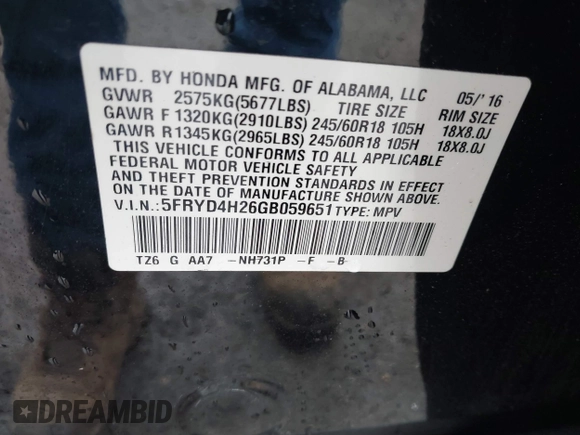 2016 Acura MDX with VIN 5FRYD4H26GB059651, listed as a IAAI auction lot 41497029 with 92,612 mi miles. Bid and sale history available at carsss.com. Image 9.