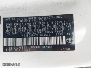 2007 Toyota Camry CE with VIN 4T1BE46KX7U664699, listed as a IAAI auction lot 42040572 with 201,624 mi miles. Bid and sale history available at carsss.com. Image 9.