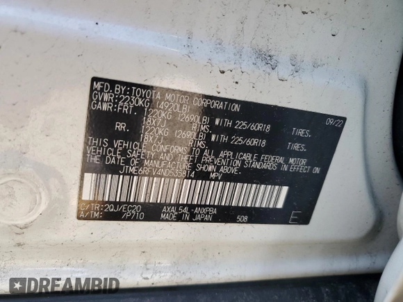 2022 Toyota RAV4 Hybrid XSE with VIN JTME6RFV4ND535814, listed as a Copart auction lot 50662715 with 63,531 mi miles and Non repairable. Bid and sale history available at DreamBid. Image 13.