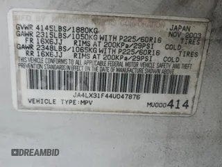 2004 Mitsubishi Outlander LS z VIN JA4LX31F44U047876, wystawiony jako Copart lot #59395585 z przebiegiem 148 726 mil mil oraz Szkoda całkowita • Salvage title. Historia ofert i sprzedaży dostępna na DreamBid. Obrazek 13.