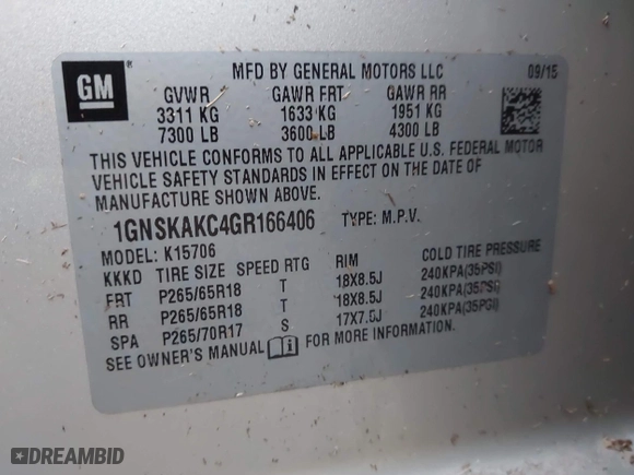 2016 Chevrolet Tahoe LS with VIN 1GNSKAKC4GR166406, listed as a IAAI auction lot 41949187 with 114,519 mi miles. Bid and sale history available at carsss.com. Image 9.