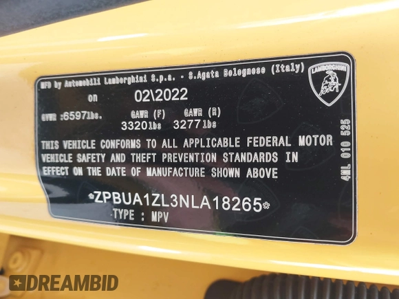 2022 Lamborghini Urus z VIN ZPBUA1ZL3NLA18265, wystawiony jako IAAI lot #40675659 z przebiegiem 46 439 mil mil oraz . Historia ofert i sprzedaży dostępna na DreamBid. Obrazek 9.