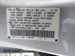 2003 Honda CR-V EX with VIN SHSRD788X3U108817, listed as a IAAI auction lot 42409926 with 215,736 mi miles and . Bid and sale history available at DreamBid. Image 9.