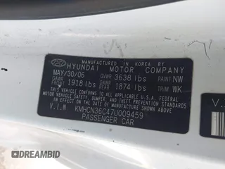 2007 Hyundai Accent SE with VIN KMHCN36C47U009459, listed as a IAAI auction lot 41979395 with 202,844 mi miles. Bid and sale history available at carsss.com. Image 9.